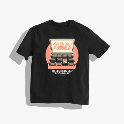 "forest gump" Inspired T-Shirt - Round Neck Drop Shoulder Graphic Printed Oversized Cotton T-shirt-S / Black