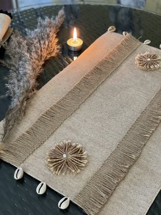 KRI India Raw Jute Shell Table Placemats Set of 2 | Jute beige | 12x17.5 inches  | Wash & Care | 100% Cotton | Handcrafted in India. 100% organic & natural.
