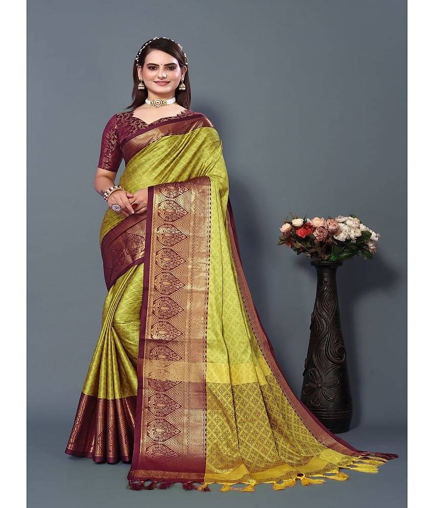 JULEE Cotton Silk Embellished Saree With Unstitched Blouse Piece ( Red )