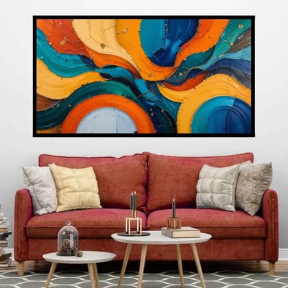 Luminary Tide of Hues – Modern Color Currents Museum-Quality Cotton Canvas Art for Living Room Décor | Frame Size (127 X 69 Cm) | Frame Type (Black) | 5-Year Warranty