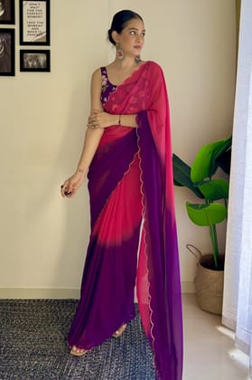 Pink Plain Georgette Saree