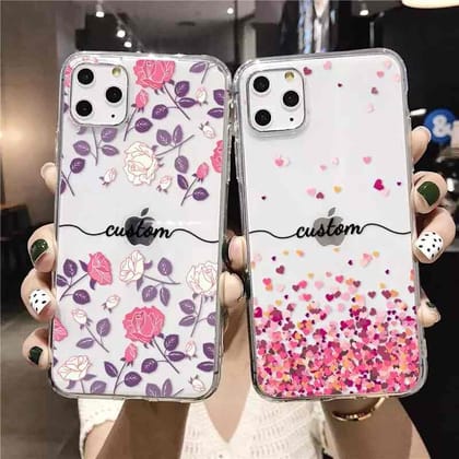 Floral Transparent Clear Custom Slim Soft Cases-Design 3 - Right Design Black Font