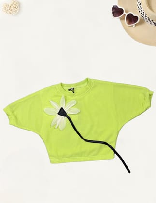 Girl's Flower Patch T-shirt[GT-423](4-12Years)-11-12Y (Size - 36) / Green / Imported