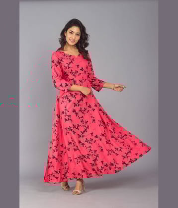 Frionkandy Women Rayon Printed A-line Dress ( Pink )