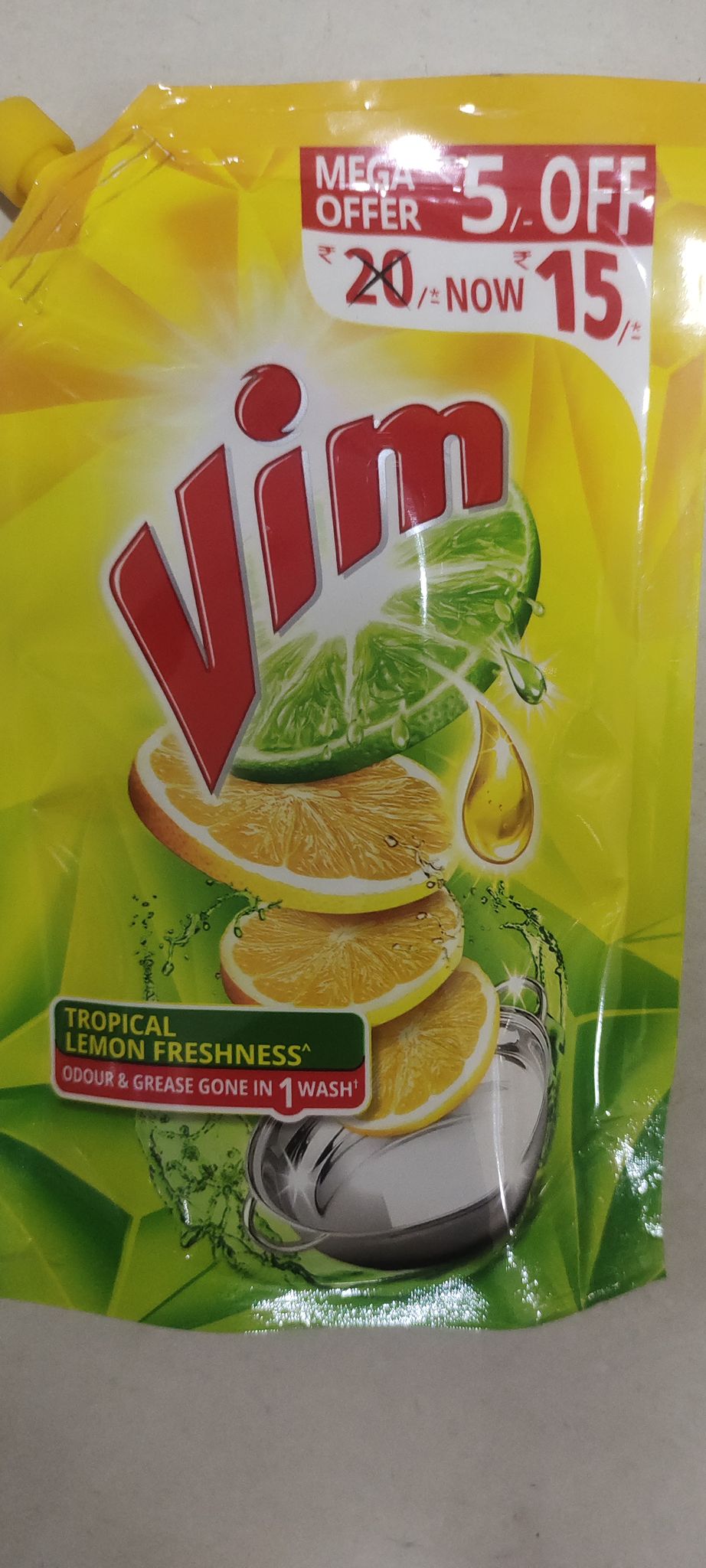 Vim Dishwash Gel Liquid Lemon pouch 