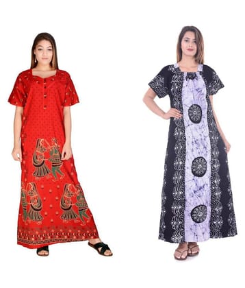 Apratim Cotton Nighty & Night Gowns - Multi Color Pack of 2 - Free Size
