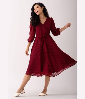 aask Women Polyester Blend Embroidered Fit & Flare Dress ( Black )