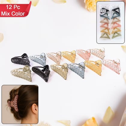 Triangle Shape Mix Color Plastic Hair Claw Clip – 12 Pc Durable Grip for Women and Girls