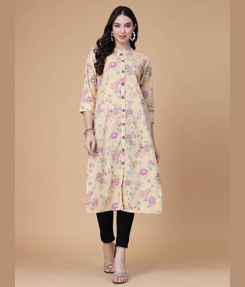 GOD BLESS Cotton Printed Front Slit Women's Kurti - Yellow ( Pack of 1 )