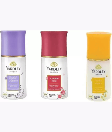 Yardley London English Lavender roll on, London Rose and English Blossom Deodorant Roll-on - For Men & Women  (150 ml each, Pack of 3).