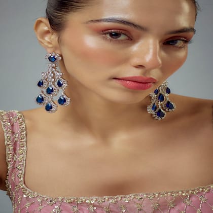 vivinia BY VIDHI MEHRA Zia Silver Plated Blue Zircon Womens Pair of Danglers Earrings (Freesize) - VE939