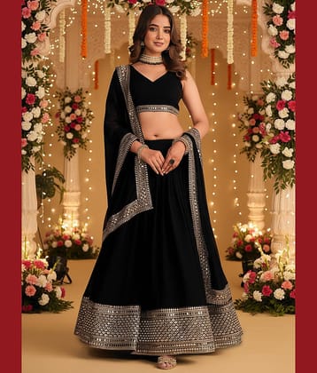 kedar fab Women Georgette Circular Semi Stitched Lehenga Choli ( Black )