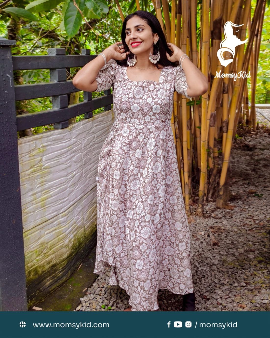 Serene Bloom - Western Maternity Wear with Abstract Floral Print - Half Sleeve