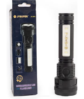 JY Super 2076 - 3W Rechargeable Flashlight Long Range LED Flashlight with 3W 6Pcs. SMD LED Emergency Light (Black)( Pack of 1 )