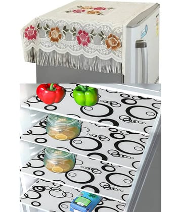 Crosmo Polyester Floral Printed Fridge Mat & Cover ( 99 53 ) Pack of 5 - Multicolor