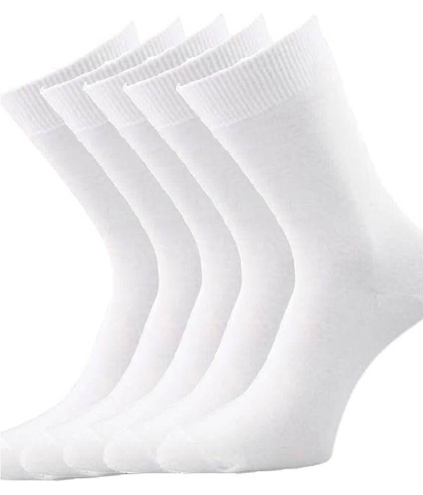 Tahiro White Cotton Mid Length School Socks - Pack Of 5
