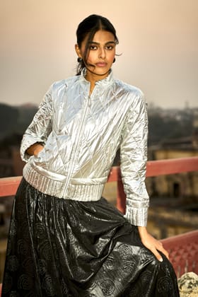 QUILTED JACKET-S / Silver