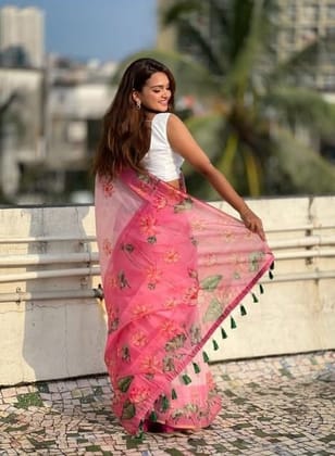 DARSHANS Women's Linen Printed Saree With Unstitched Blouse 5.5Mtr (Pink)-PID65202 DARSHANS Women's Linen Printed Saree With Unstitched Blouse 5.5Mtr (Pink)-PID65202