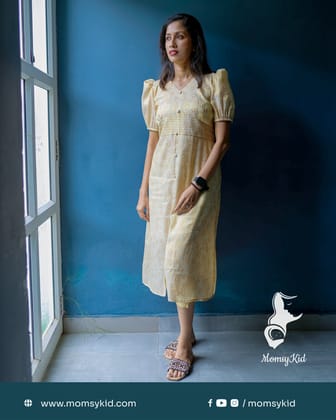 Golden Kasavu Peacock Western Wear With Pin Tucks - Half Sleeve