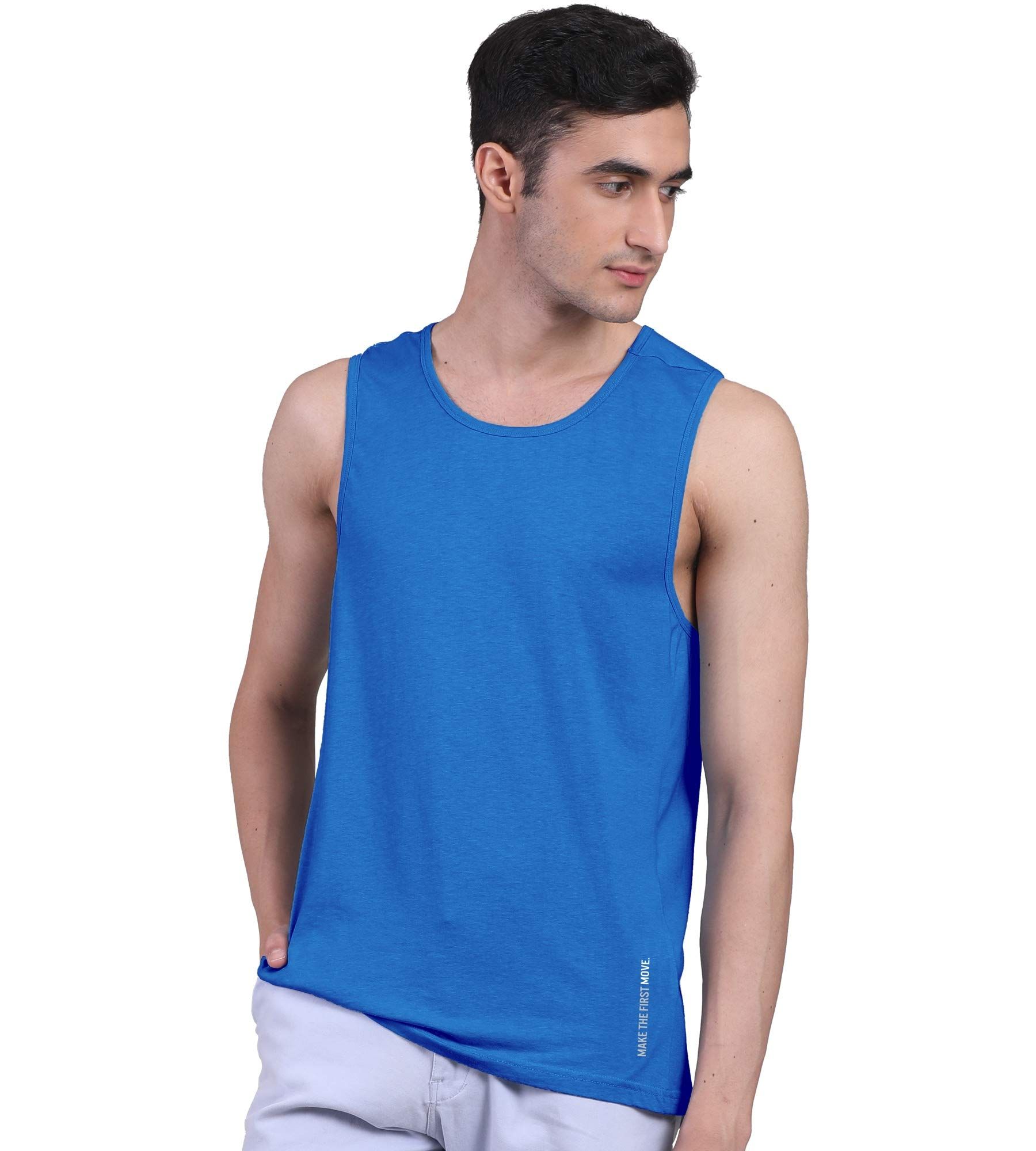 Freecultr Men's Twin Skin Bamboo Active Vest, Anti Microbial, Anti Odor, Breath tech Super Soft -  Pack of 1-Pilot Blue