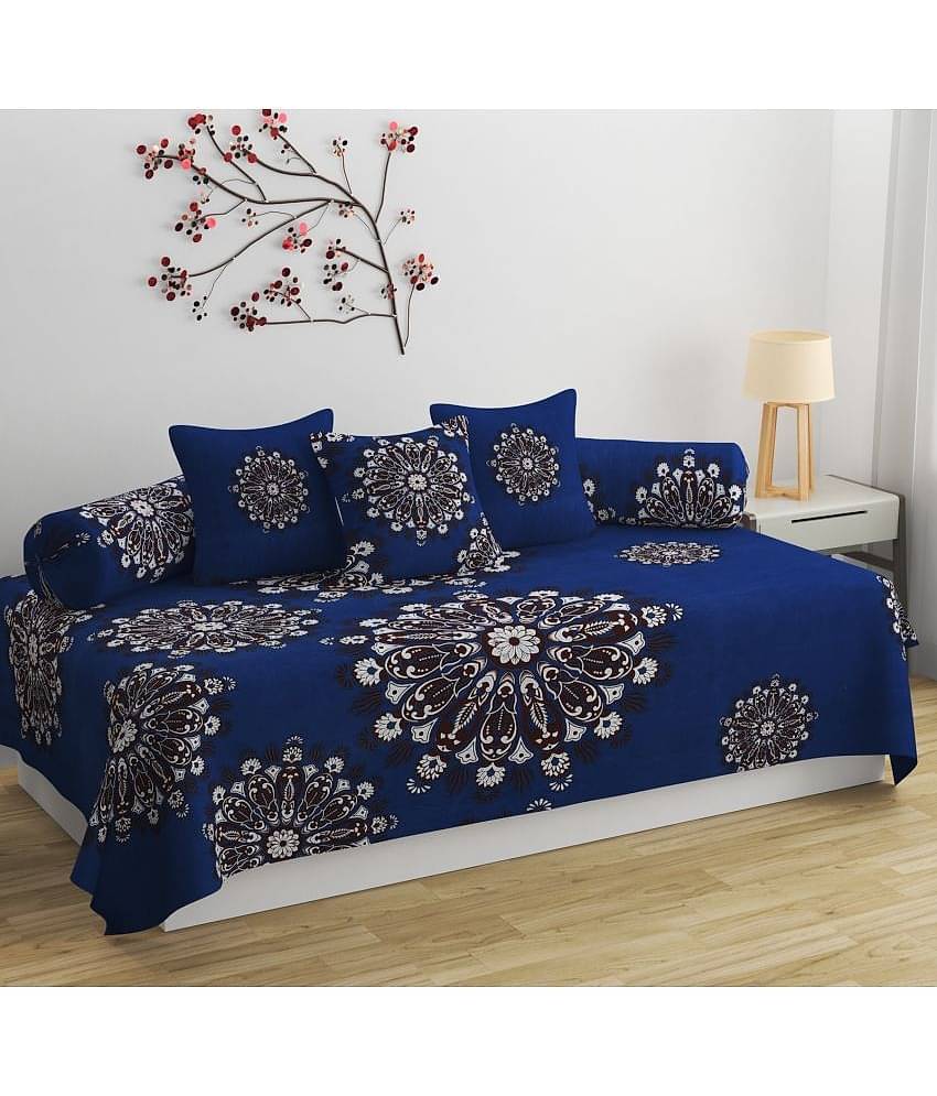 HIDECOR Microfibre Floral Diwan Set 6 Pcs - blue