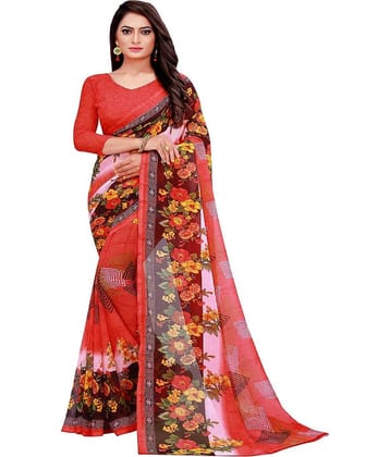 Saadhvi Georgette Printed Saree With Unstitched Blouse Piece ( Multicolour )