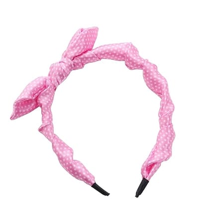 Li'l Diva Minnie Mouse Pink And White Polka Dot Headband With Chiffon Bow for Girls 3 Years And Above