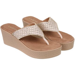 Lazera Gold Wedge Sandals for Women Diamond Strappy Platform Heel Mules