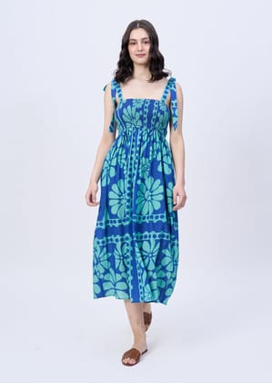 Tropica (printed midi dress)-Blue / XS
