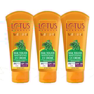 Lotus Herbals Safe Sun Silk Touch Mattifying Uv Crme Spf 50 PaGreen Tea Uv  Ir Protection Matte 75G  (Pack Of 3)