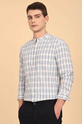 Season - Cotton Slub Check Shirt - Blue-S-38 / BLUE