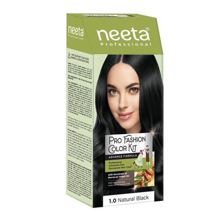 Neeta Professional Pro Fashion Color Kit 1.0 Natural Black 100g, Permanent Hair Color, Creme Hair Colour for Women & Men Neeta Professional Pro Fashion Color Kit 1.0 Natural Black 100g, Permanent Hair Color, Creme Hair Colour for Women & Men