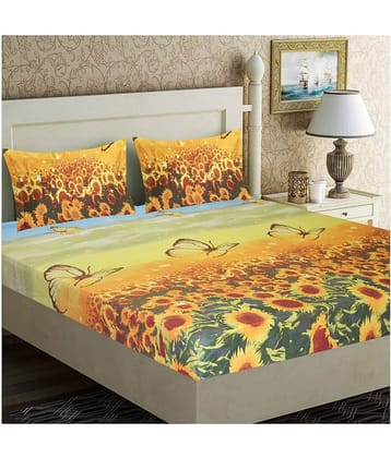 Home Candy Microfiber Floral Double Bedsheet with 2 Pillow Covers- Yellow