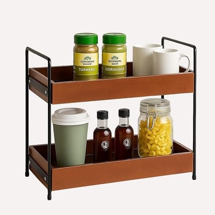 Solid Engineered Wooden 2-Tier Bathroom Counter Organizer (Updated 2025), Kitchen Countertop Spice Rack, Vanity Cosmetic Makeup Organizers Shelf, Brown_assorted colour