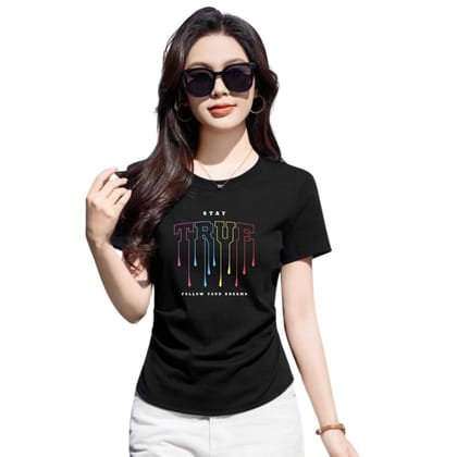 Graphic T-Shirt, Black Cotton Top, Casual Short Sleeve for Girls (Color-Black, Size-16 - 17 Years)