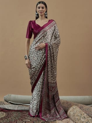 Purple Ajrak Crepe Block Print Sarees