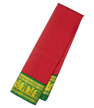 Crimson Handloom Kanchipuram Korvai Silk Saree With Lord Ram Motifs-Crimson