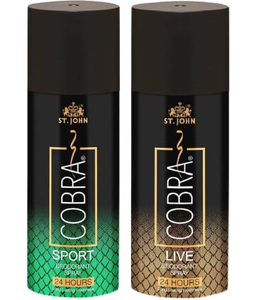 ST.JOHN Cobra Long-Lasting Cool & Sport 150ml Each Deodorant Spray for Men (300ml) Pack of 2
