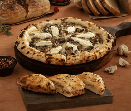 Sourdough Mushroom With Truffle Oil Pizza + Mini Garlic Bread