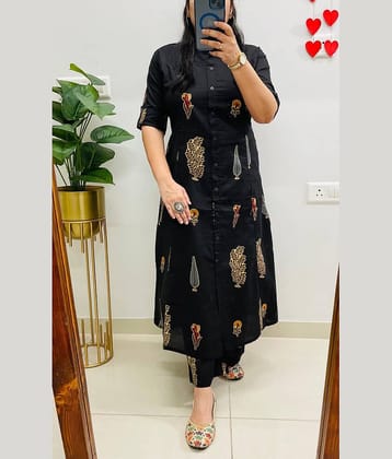 YAGNIK FASHION Women Rayon Printed A-line Kurti With Palazzo ( Black )