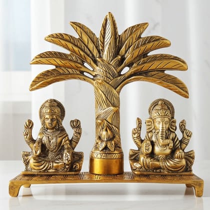Aluminium Laxmi Ganesh with Tree Statue | Premium Diwali Puja Showpiece, Height : 10 Inch (ASMAS399 G)