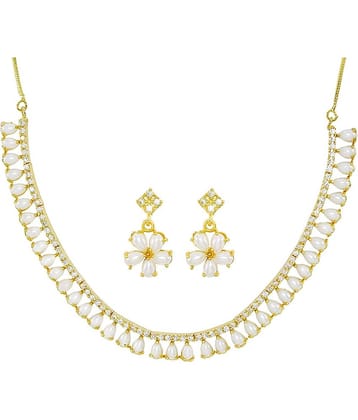 Jewar Mandi - White Brass Necklace Set ( Pack of 1 )