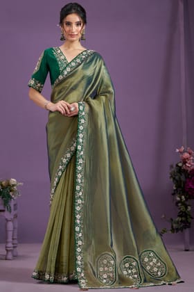 Green Embroidered Tissue Saree