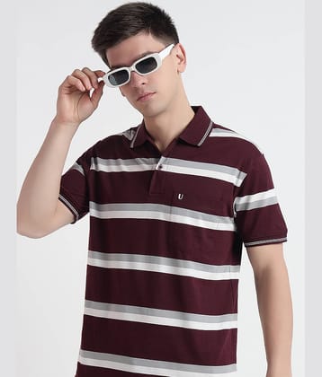 UNIBERRY Pack of 1 Cotton Regular Fit Striped Half Sleeves Men's Polo T Shirt ( Beige )