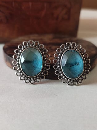 Silver Replica Monalisa Stone Daily Wear Stud Earrings | Sarichka-Blue+Sky