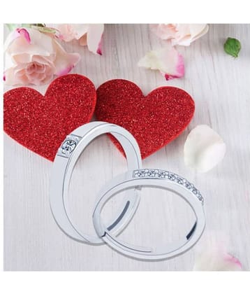 Silver Shine Silver Plated classic Solitaire Adjustable Couple ring  for Men and Women,Couple ring for Girls and Boys-2 pieces