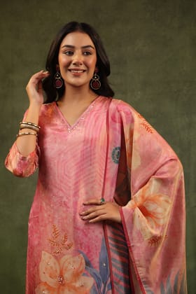 Muneer Gulzar Blush Kurta Pant and Dupatta Set-S / Pink / Pink