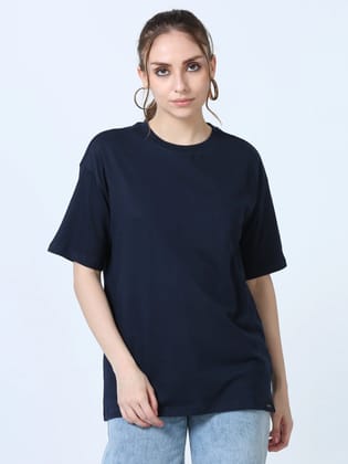 Women Solid Oversized T-Shirt, NAVY BLUE-M / Navy Blue