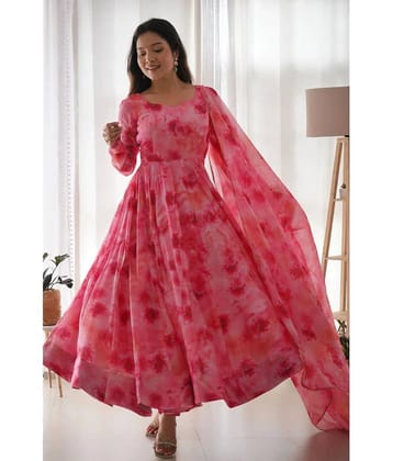 Trijal Fab Pink Anarkali Georgette Women's Stitched Ethnic Gown ( Pack of 1 )