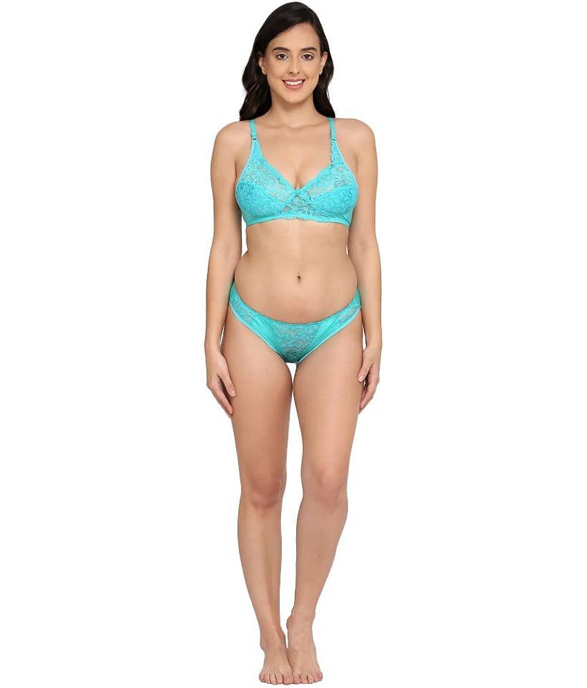 Elina Lace Women's Bra & Panty Set ( Green )